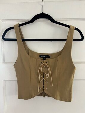 Motel Rocks Tan Lace-Up Crop Top